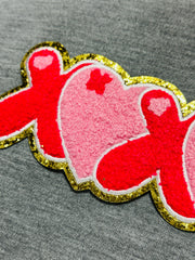 ILTEX Apparel Chenille Patches CP1029 - 'XOXO' Red Pink Heart Chenille Patch (Small)