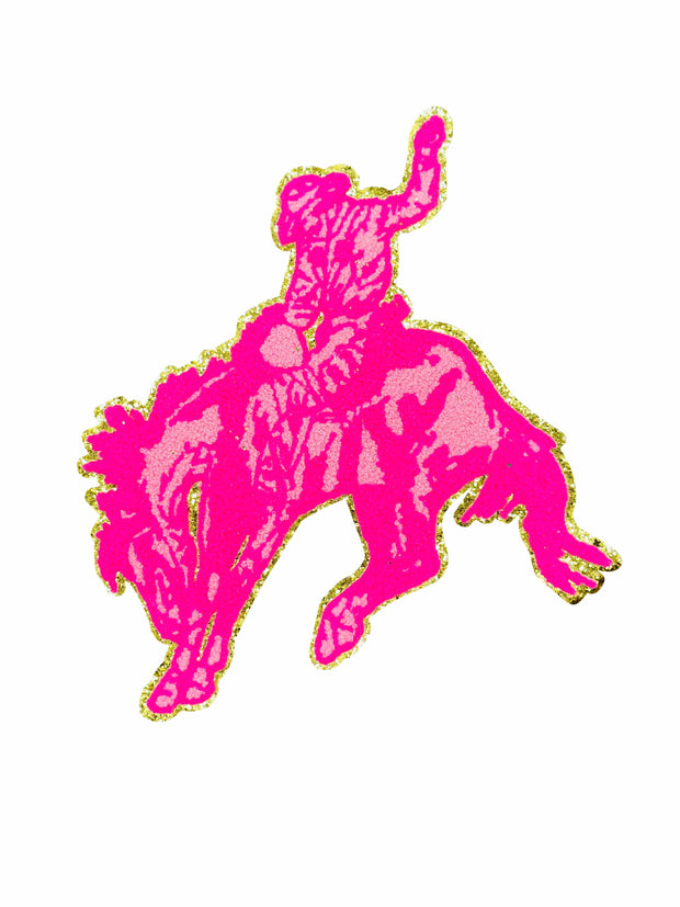 ILTEX Apparel Chenille Patches CP1043 - Cowboy Horse Pink Chenille Patch