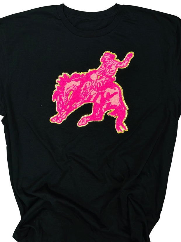 ILTEX Apparel Chenille Patches CP1043 - Cowboy Horse Pink Chenille Patch