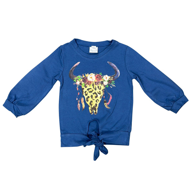 ILTEX Apparel Kids Clothing Steer Skull Leopard Blue Kids Top