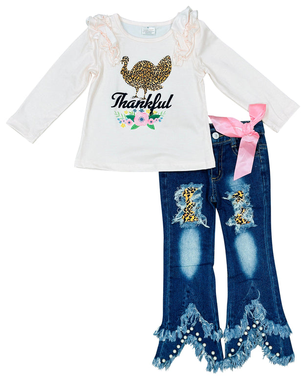 ILTEX Apparel Kids Clothing Turkey Thanksgiving Light Pink Denim Outfit Kids