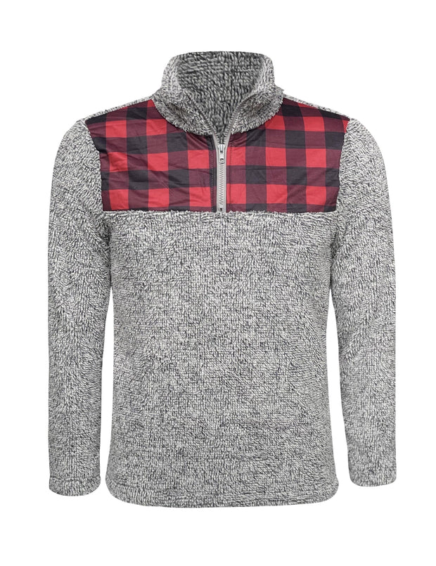ILTEX Apparel Adult Clothing Sherpa Gray Plaid Pullover Women