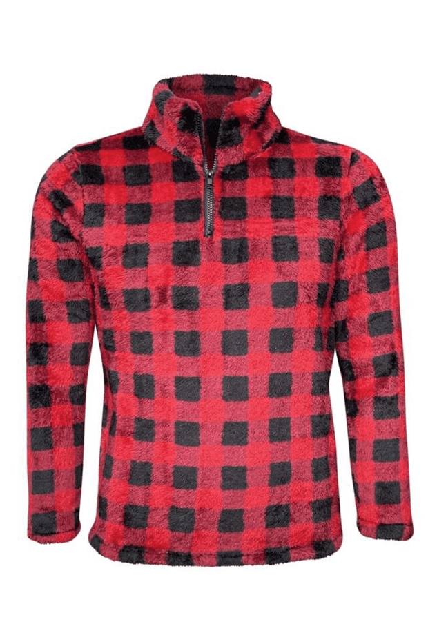 ILTEX Apparel Adult Clothing Sherpa Plaid Red Pullover Women