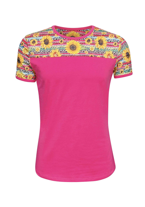ILTEX Apparel Adult Clothing Sunflower Serape Cheetah Pink Short Sleeve Top