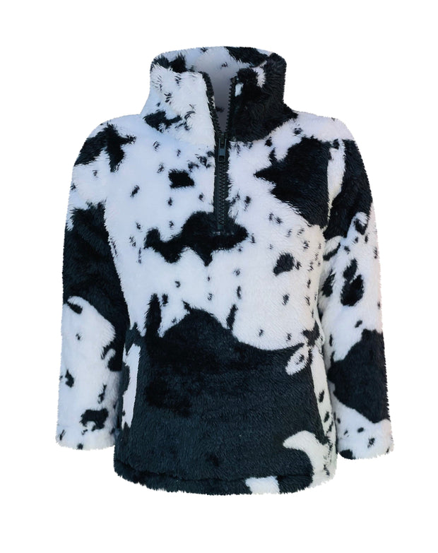 ILTEX Apparel Kids Clothing Cow Print Black White Sherpa Pullover Kids