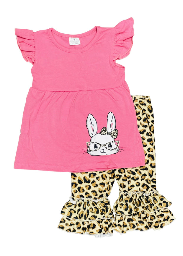ILTEX Apparel Kids Clothing Easter Bunny Pink Cheetah Ruffle Pants Outfit