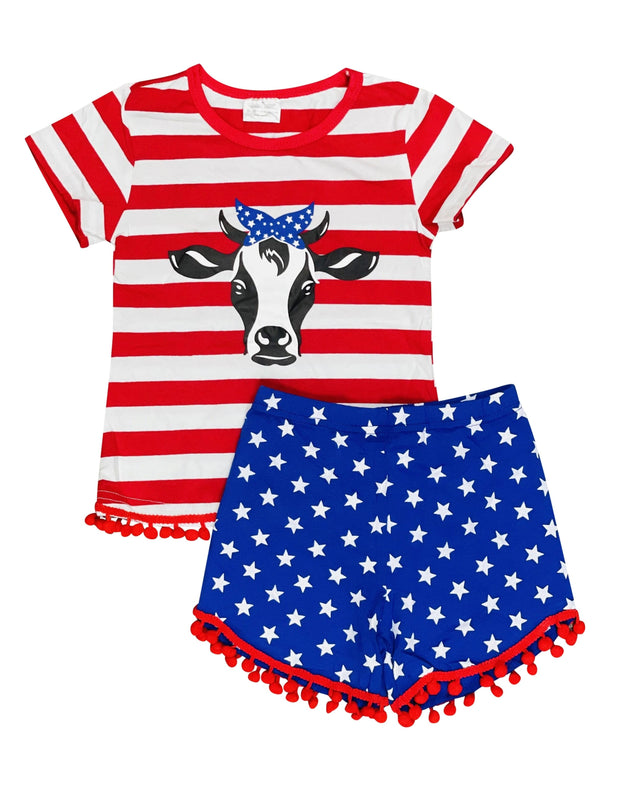 ILTEX Apparel Kids Clothing Fourth of July Stars & Striped Cow Outfit