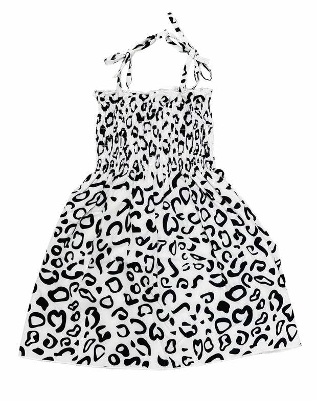 ILTEX Apparel Kids Clothing Girl's Ruched White Black Cheetah Sundress