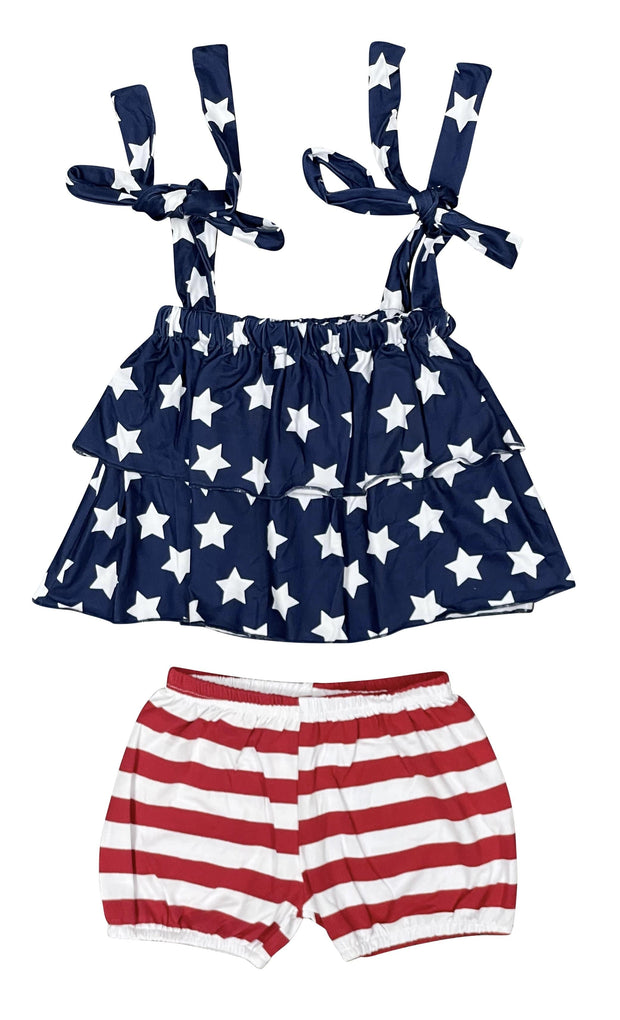 ILTEX Apparel Kids Clothing Patriotic Stars and Stripes Cold Shoulder Outfit Kids
