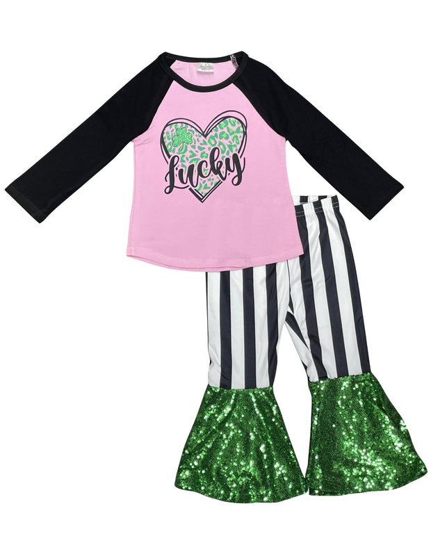 ILTEX Apparel Kids Clothing St. Patricks Pink Lucky Sequin Outfit Kids
