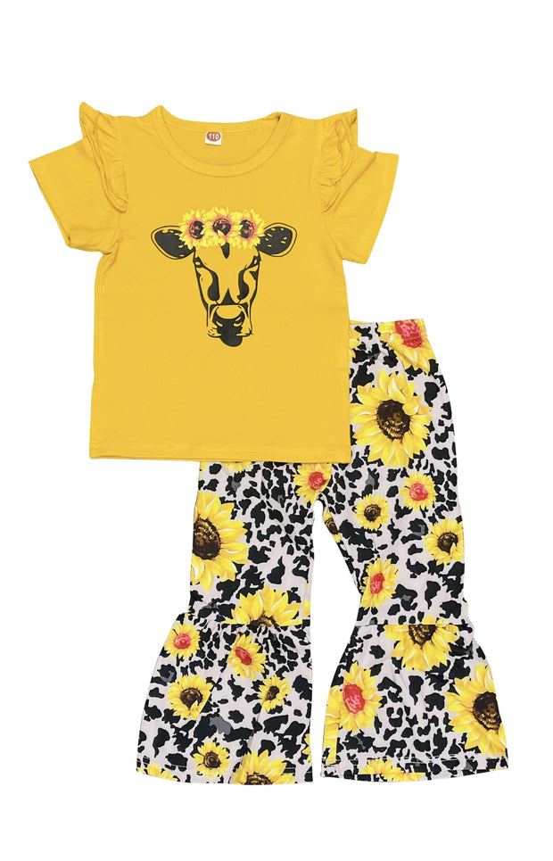 ILTEX Apparel Kids Clothing Sunflower Cheetah Cow Yellow Kids Outfit