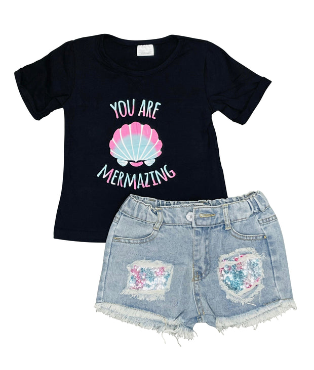ILTEX Apparel Kids Clothing 'You are Mermazing' Denim Outfit Kids