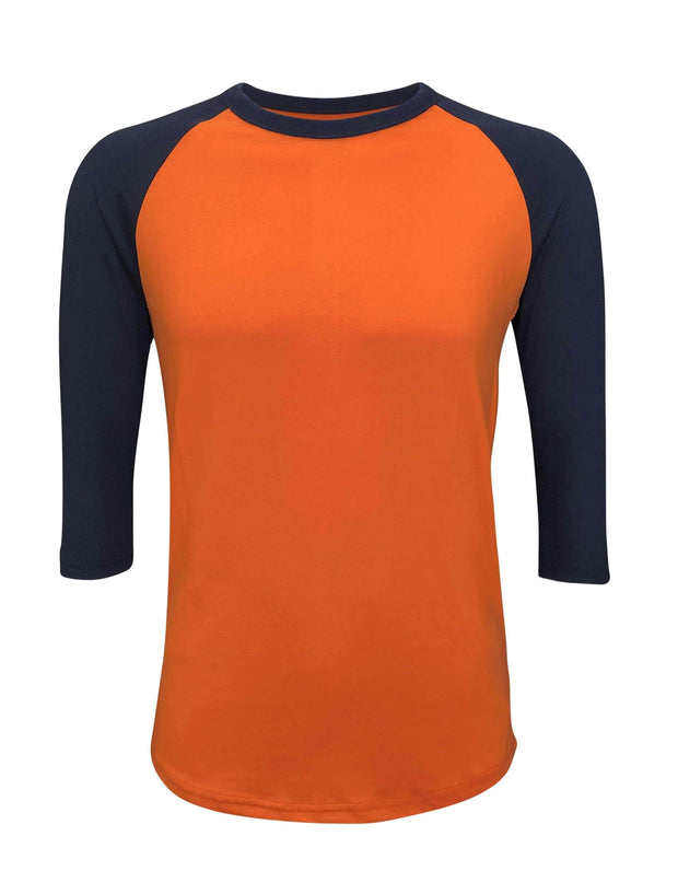 ILTEX Apparel Raglan Small Adult Plain Raglan 3/4 T-Shirt - Orange Navy