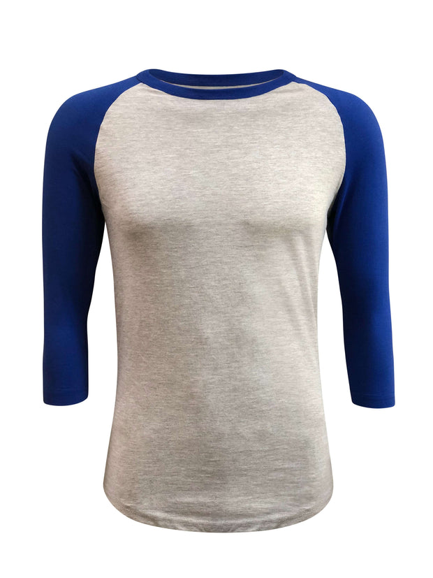 ILTEX Apparel Raglan Small / Gray/Royal Blue Adult Plain Raglan 3/4 T-Shirt - Gray Body