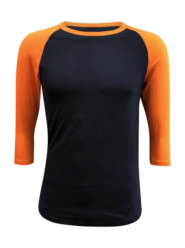 ILTEX Apparel Raglan Small / Navy/Orange Adult Plain Raglan 3/4 T-Shirt - Navy Body