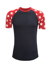 ILTEX Apparel Star Sleeves Raglan Navy/Red Star / Small Star Patriotic Short Sleeves (Plus Sizes Available)
