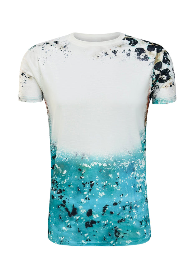 ILTEX Apparel Women's Clothing Cheetah Turquoise White Shaded Blank Faux Bleached Top