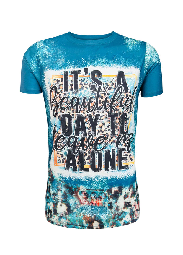 ILTEX Apparel Women's Clothing It's a Beautiful Day to Leave Me Alone Teal Faux Bleached Top
