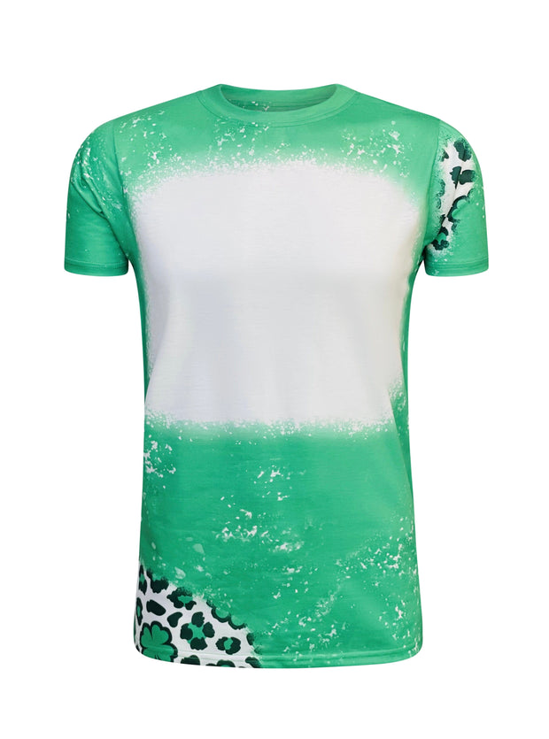 ILTEX Apparel Women's Clothing St. Patricks Green Clover Cheetah Blank Faux Bleached Top
