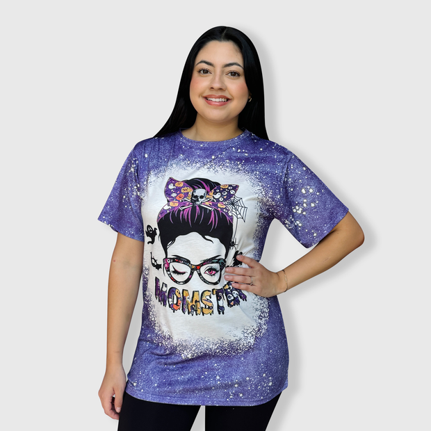 Halloween 'Momster' Purple Bleached Top