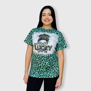 St. Patricks Lucky Mama Green Cheetah Faux Bleached Top