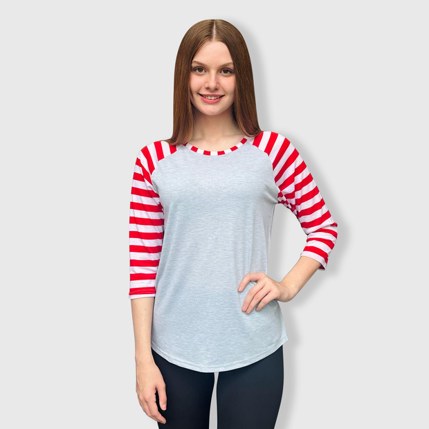 Candy Cane Gray Red Stripes Top