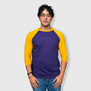 Adult Plain Raglan 3/4 T-Shirt - Purple Gold