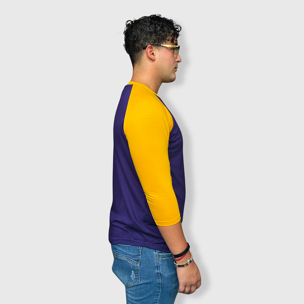 Adult Plain Raglan 3/4 T-Shirt - Purple Gold