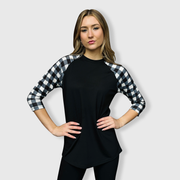 Plaid Raglan Black White Checkered