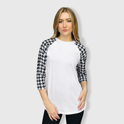 Houndstooth White Polyester Top