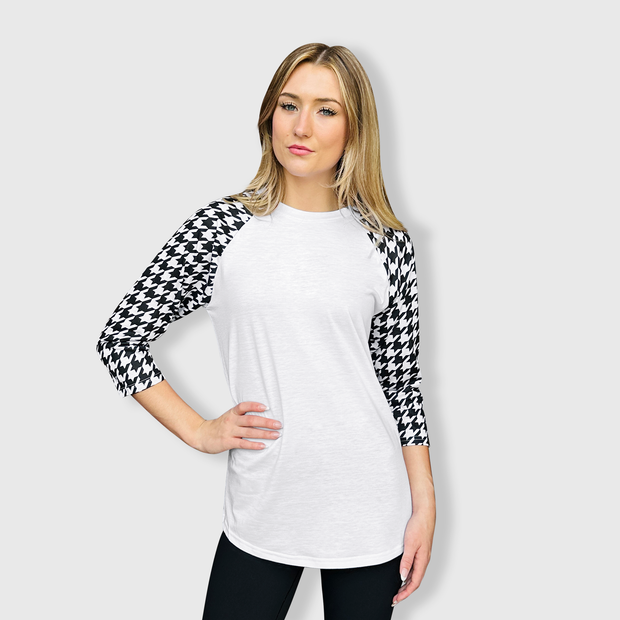 Houndstooth White Polyester Top