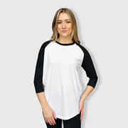 Adult Plain Raglan 3/4 T-Shirt - White Body