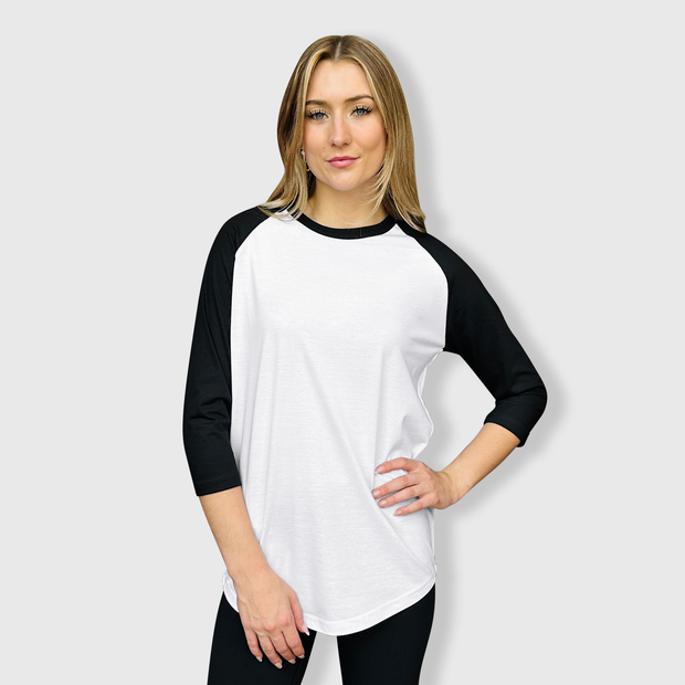 Adult Plain Raglan 3/4 T-Shirt - White Body