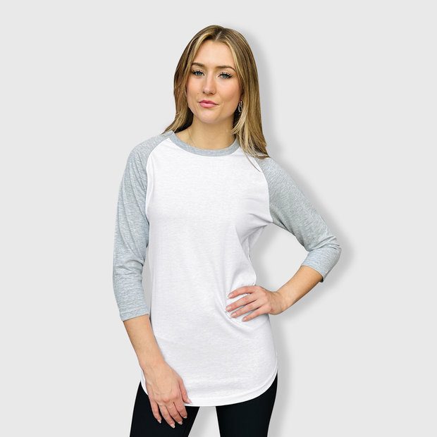 Adult Plain Raglan 3/4 T-Shirt - White Body