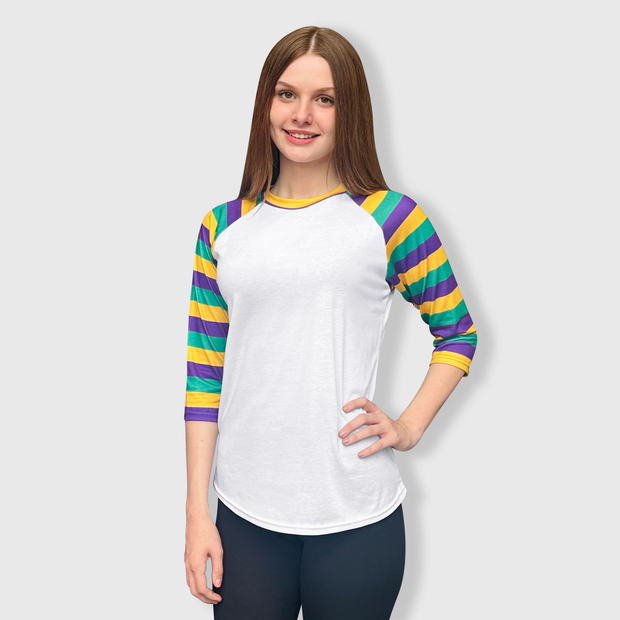 Mardi Gras Striped White Polyester Top