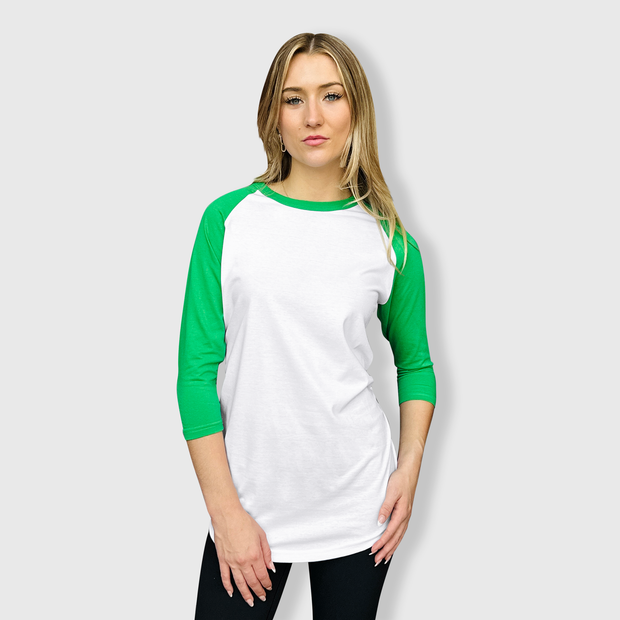 Adult Plain Raglan 3/4 T-Shirt - White Body