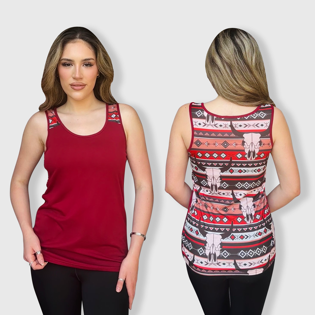 Aztec Skull Maroon Polyester Tank Top