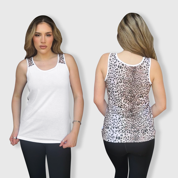 Cheetah Shaded White Polyester Tank Top