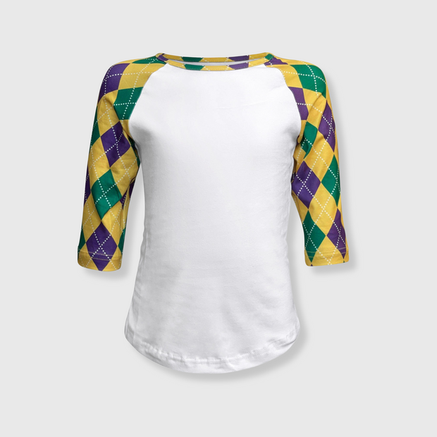 Mardi Gras Harlequin Diamond White Top Kids