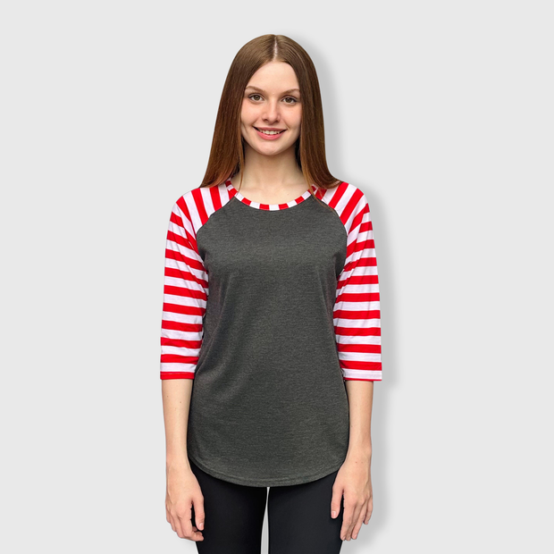 Candy Cane Charcoal Red Stripes Top