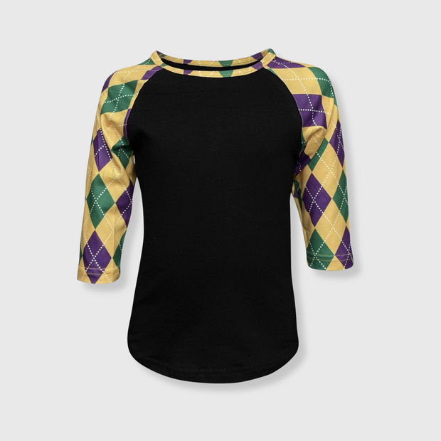 Mardi Gras Harlequin Diamond Black Top Kids