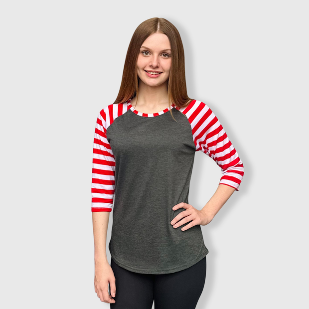 Candy Cane Charcoal Red Stripes Top