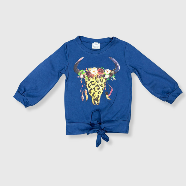 Steer Skull Leopard Blue Kids Top