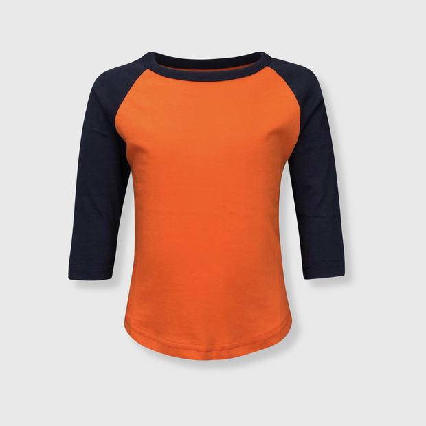 Kids Plain Raglan 3/4 T-Shirt - Orange Navy