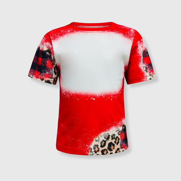 Cheetah Plaid Red Faux Bleached Kids Top