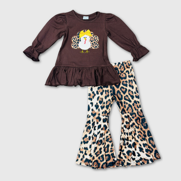 Turkey Thanksgiving Brown Cheetah Outfit Kids