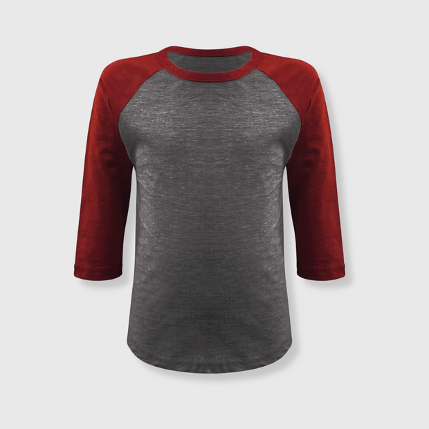 Kids Plain Raglan 3/4 T-Shirt - Light Charcoal/Burgundy