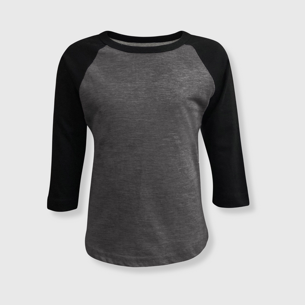 Kids Plain Raglan 3/4 T-Shirt - Charcoal/Black