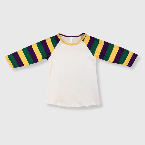 Mardi Gras Striped White Top Kids