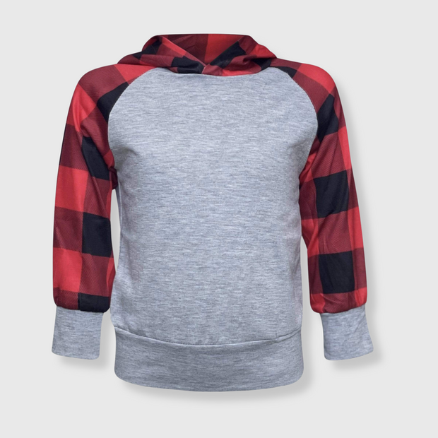 Buffalo Plaid Plain Raglan Hoodie Kids